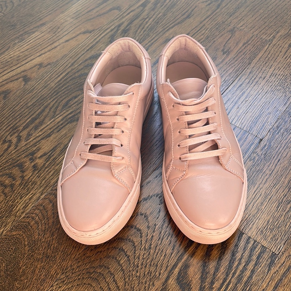 Pink Leather Italic Sneakers (Common Projects Style), size 7
